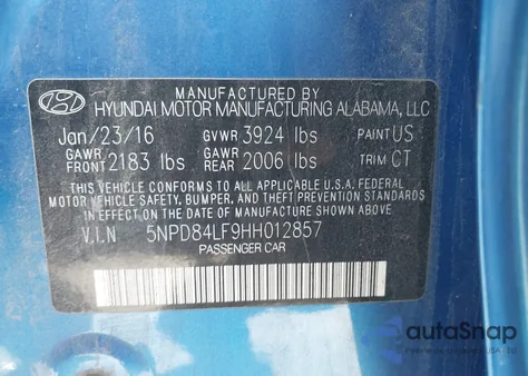 2017 Hyundai Elantra Limited from USA, damaged, VIN 5NPD84LF9HH012857